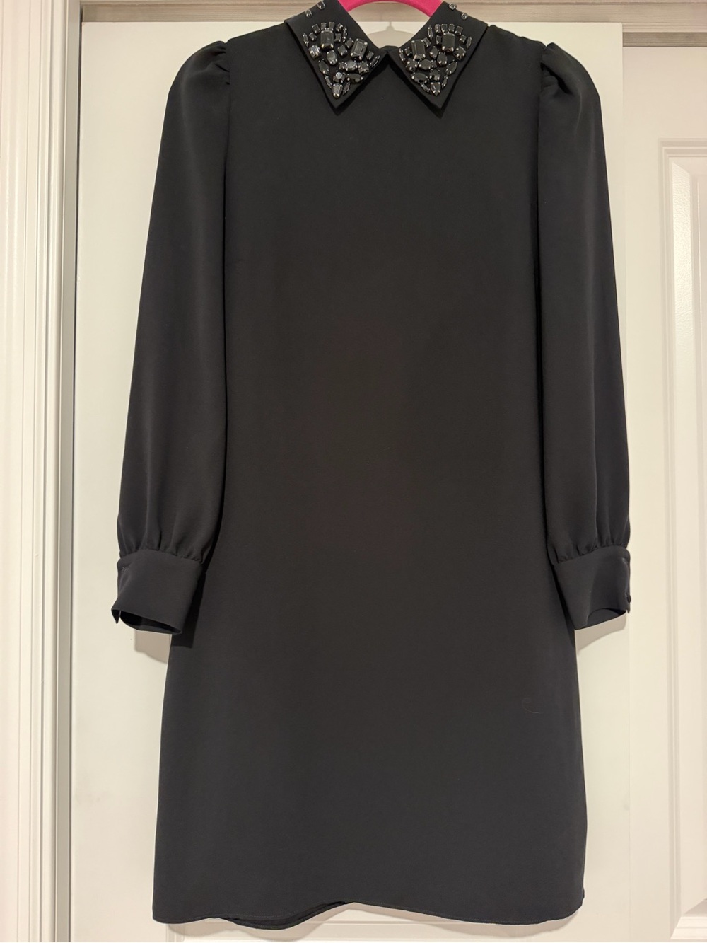 Trina Turk Black Embellished Collar Long-Sleeve Dress